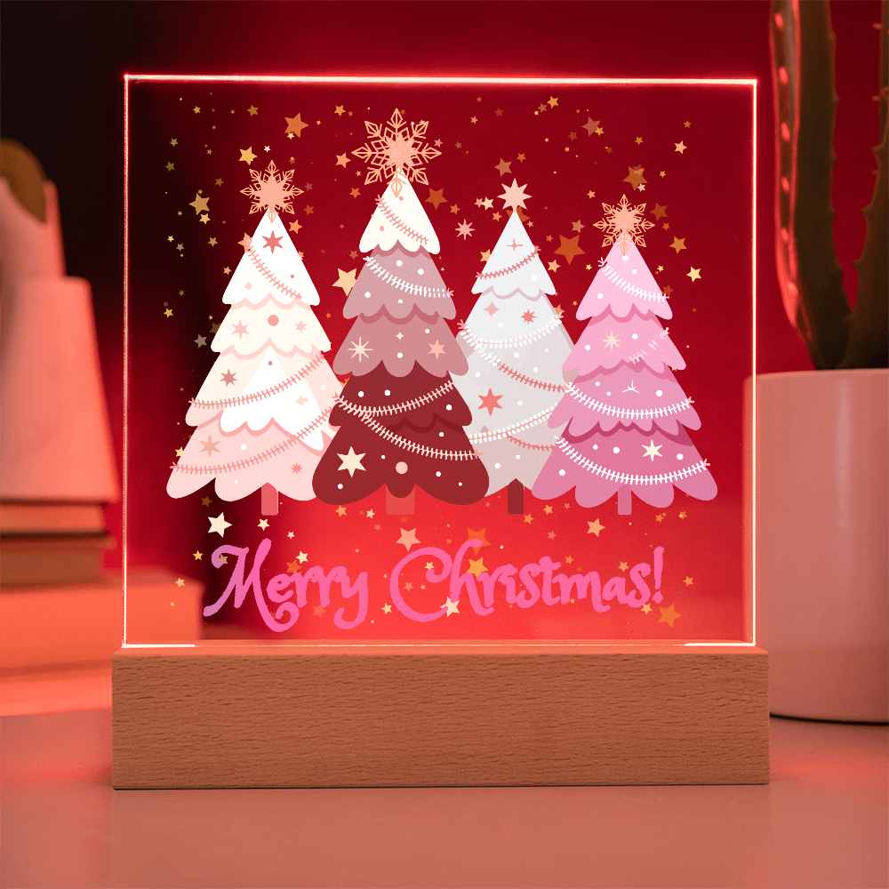 "Merry Xmas!" Enjoy The Magic Of Xmas  With Colorful Pastel Xmas Trees Surrounded By Falling Golden Snowflakes & Stars, Everytime You Turn On Your Beautiful Plaque!