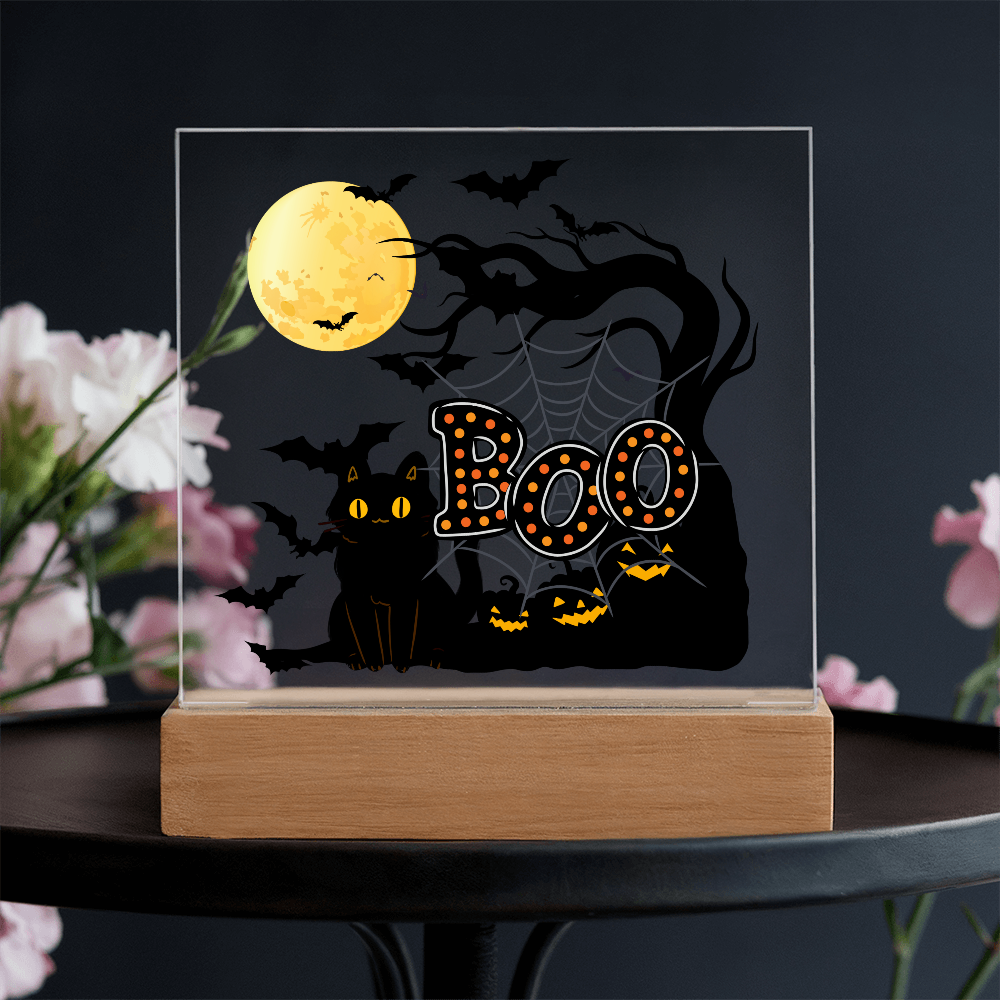 "Boo" Halloween Full Moon, Illuminated Acrylic Plaque!