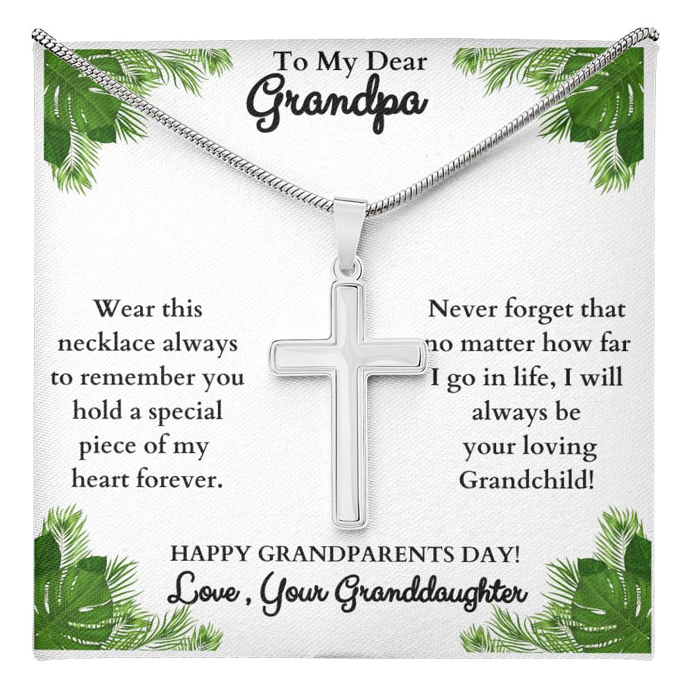 To My Dear Grandpa,  Love your Granddaughter, Stainless Steel Cross