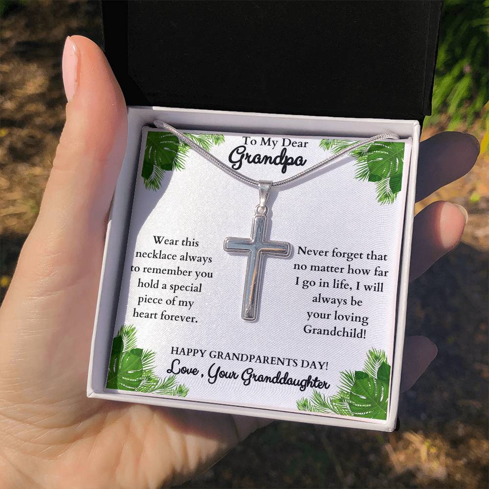 To My Dear Grandpa,  Love your Granddaughter, Stainless Steel Cross