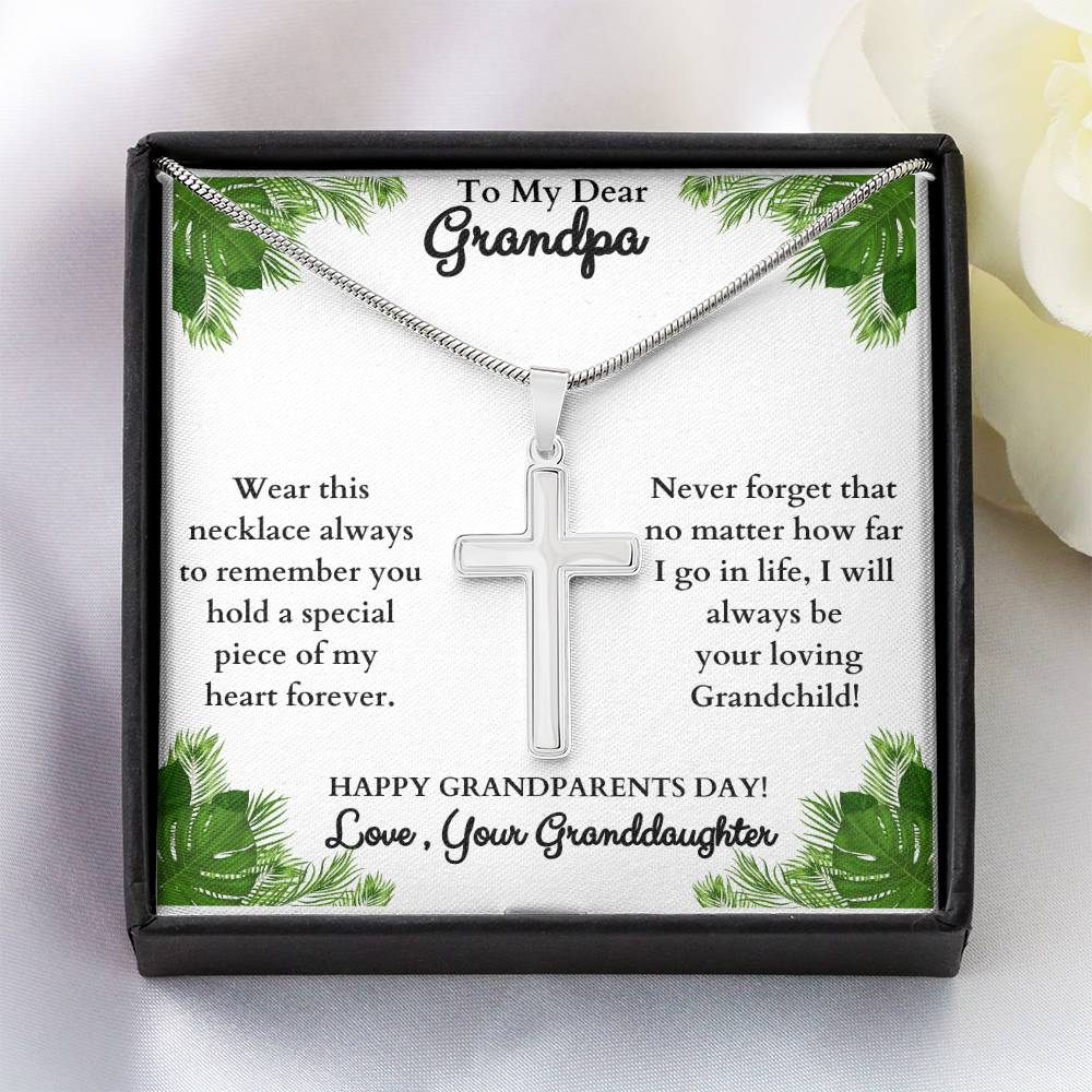 To My Dear Grandpa,  Love your Granddaughter, Stainless Steel Cross
