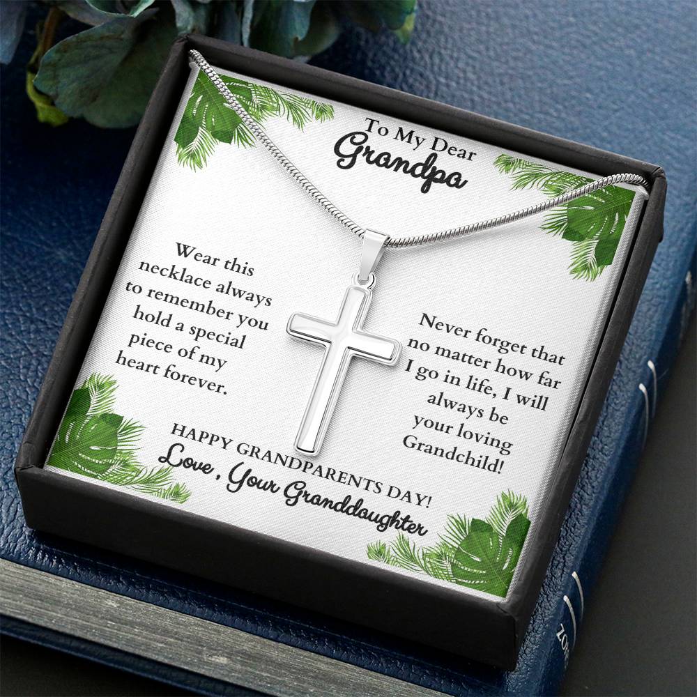 To My Dear Grandpa,  Love your Granddaughter, Stainless Steel Cross