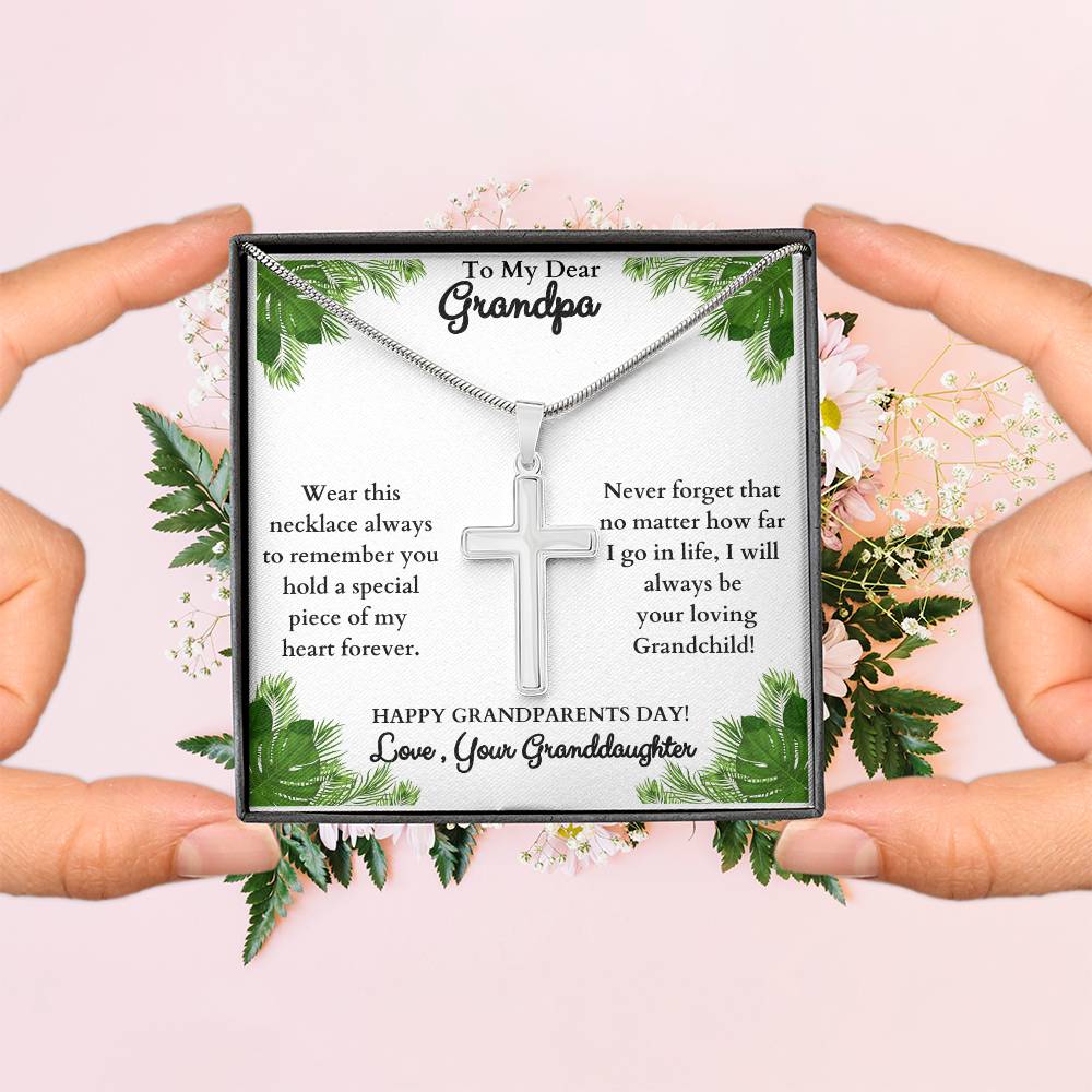 To My Dear Grandpa,  Love your Granddaughter, Stainless Steel Cross