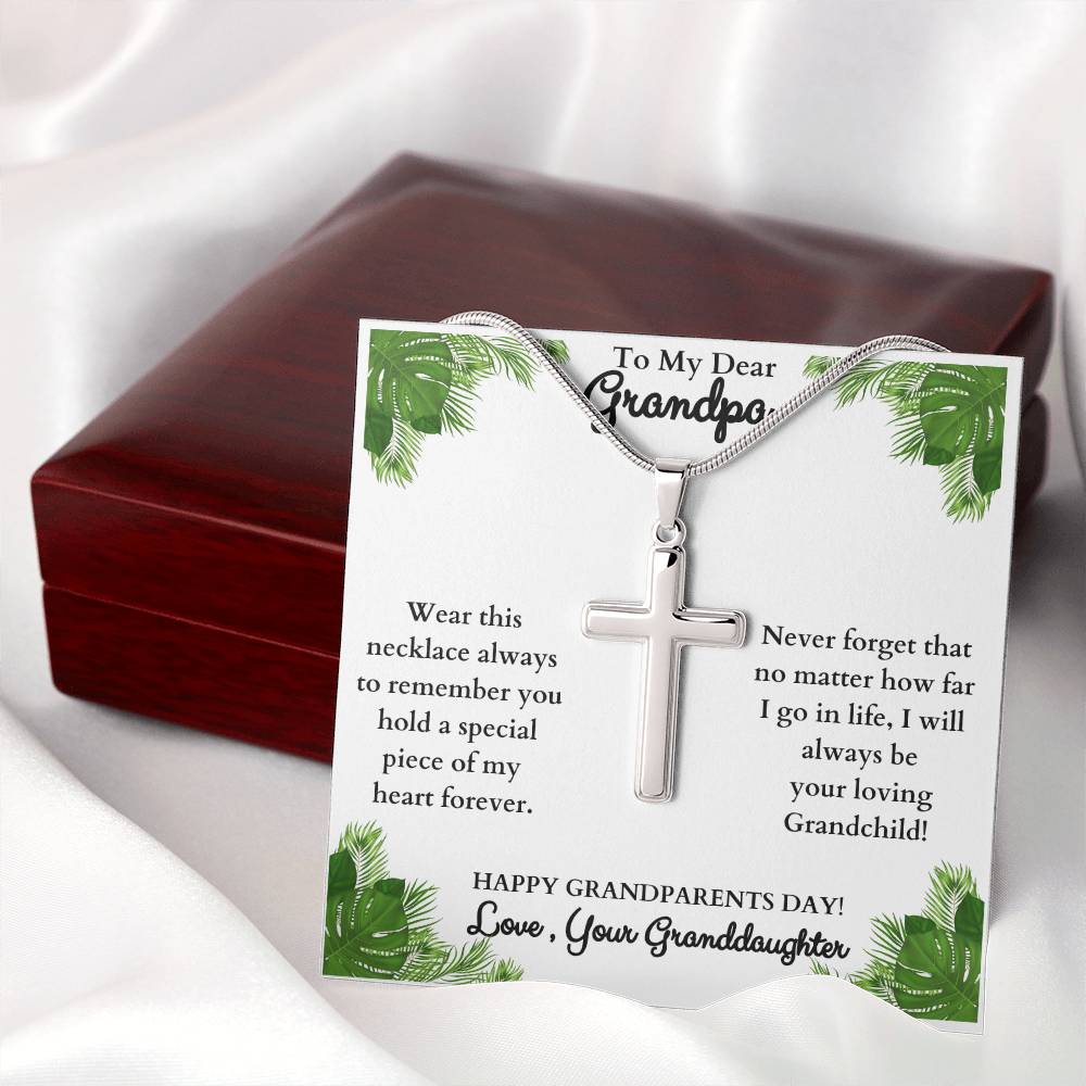 To My Dear Grandpa,  Love your Granddaughter, Stainless Steel Cross