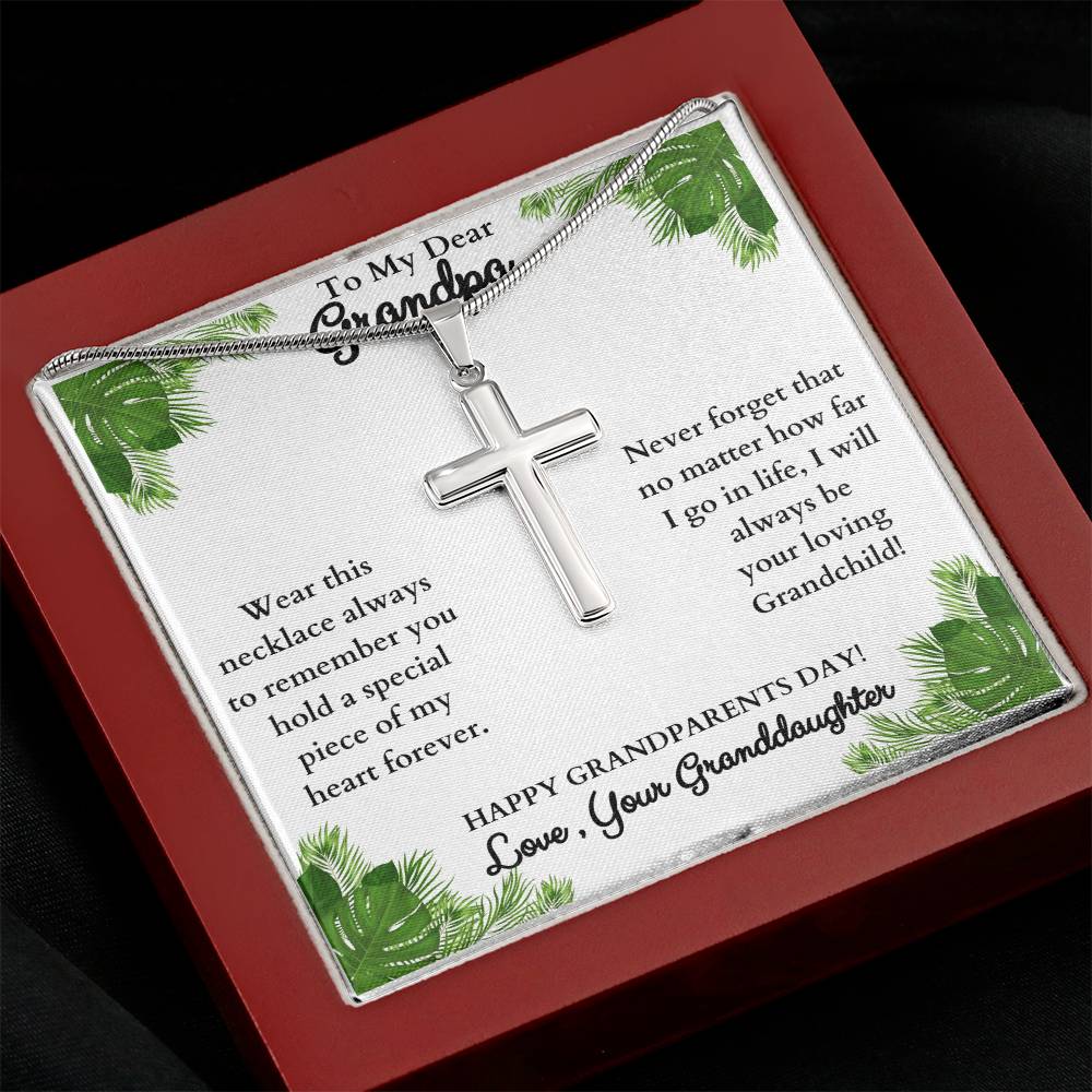 To My Dear Grandpa,  Love your Granddaughter, Stainless Steel Cross