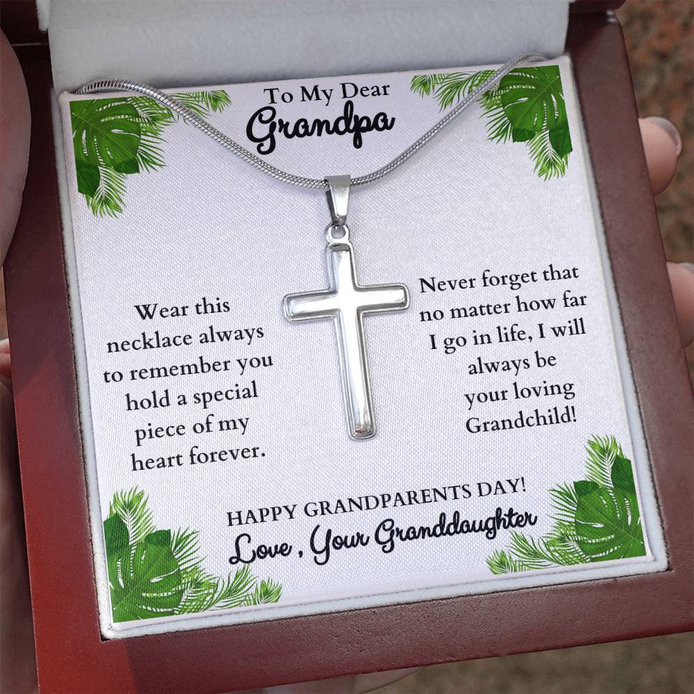 To My Dear Grandpa,  Love your Granddaughter, Stainless Steel Cross