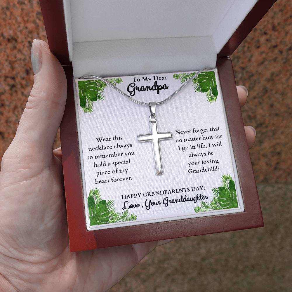 To My Dear Grandpa,  Love your Granddaughter, Stainless Steel Cross