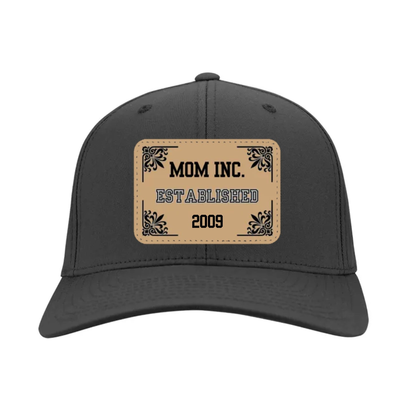 "MOM INC." Personalized Cotton Twill Cap With Tan Vegan Patch