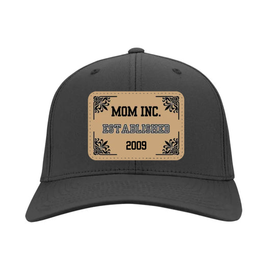 "MOM INC." Personalized Cotton Twill Cap With Tan Vegan Patch
