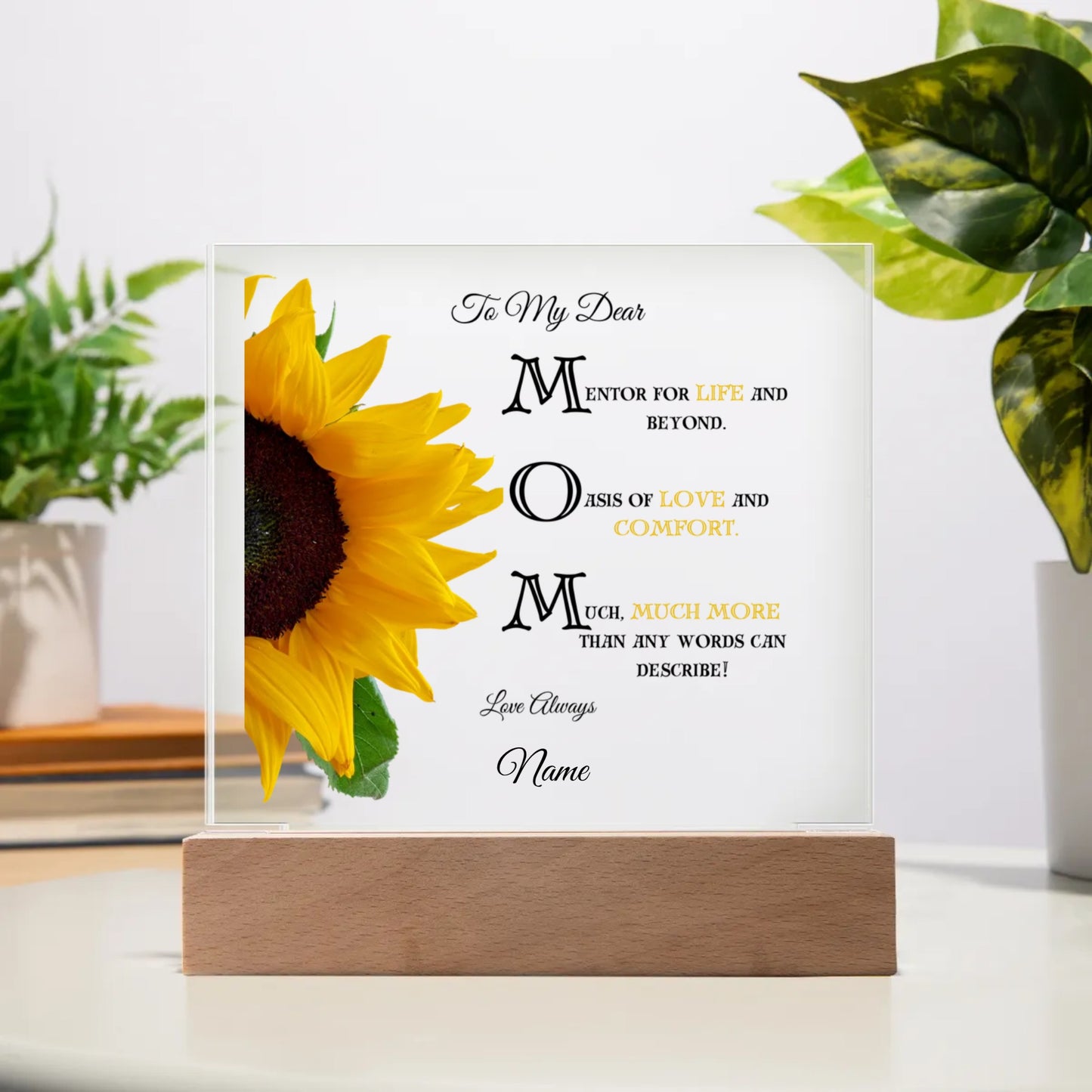To My Dear MOM-Sunflower Design, Personalized Acrylic Square Plaque.  "Her eyes started to tear up as she read this"