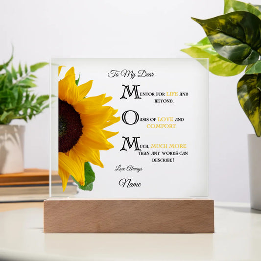 To My Dear MOM-Sunflower Design, Personalized Acrylic Square Plaque.  "Her eyes started to tear up as she read this"