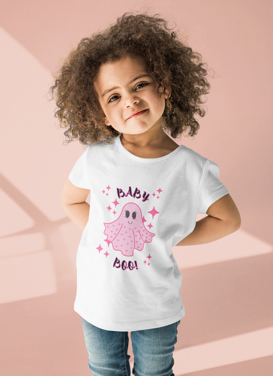 "Baby Boo-Starry Ghost"-Pink Toddler Ghost Tee - Adorable Baby Boo Shirt for Halloween!