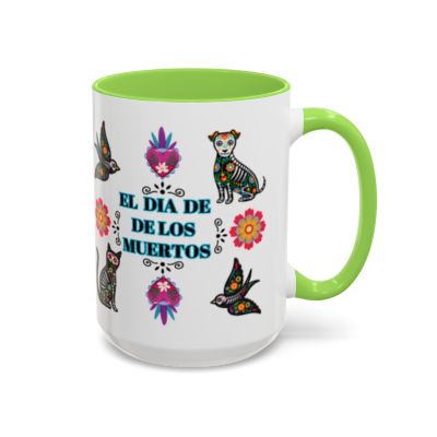 "El Dia De Los Muertos" Colorful White Ceramic Mugs with Colorful Accents Mugs, 11oz and 15oz