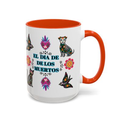 "El Dia De Los Muertos" Colorful White Ceramic Mugs with Colorful Accents Mugs, 11oz and 15oz