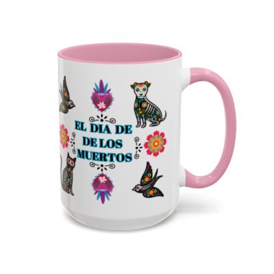 "El Dia De Los Muertos" Colorful White Ceramic Mugs with Colorful Accents Mugs, 11oz and 15oz