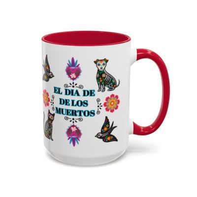 "El Dia De Los Muertos" Colorful White Ceramic Mugs with Colorful Accents Mugs, 11oz and 15oz
