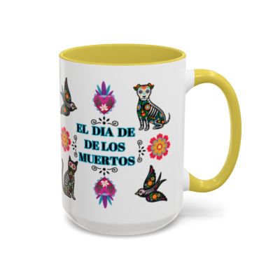 "El Dia De Los Muertos" Colorful White Ceramic Mugs with Colorful Accents Mugs, 11oz and 15oz