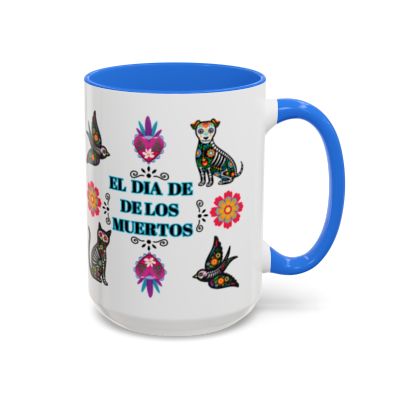 "El Dia De Los Muertos" Colorful White Ceramic Mugs with Colorful Accents Mugs, 11oz and 15oz