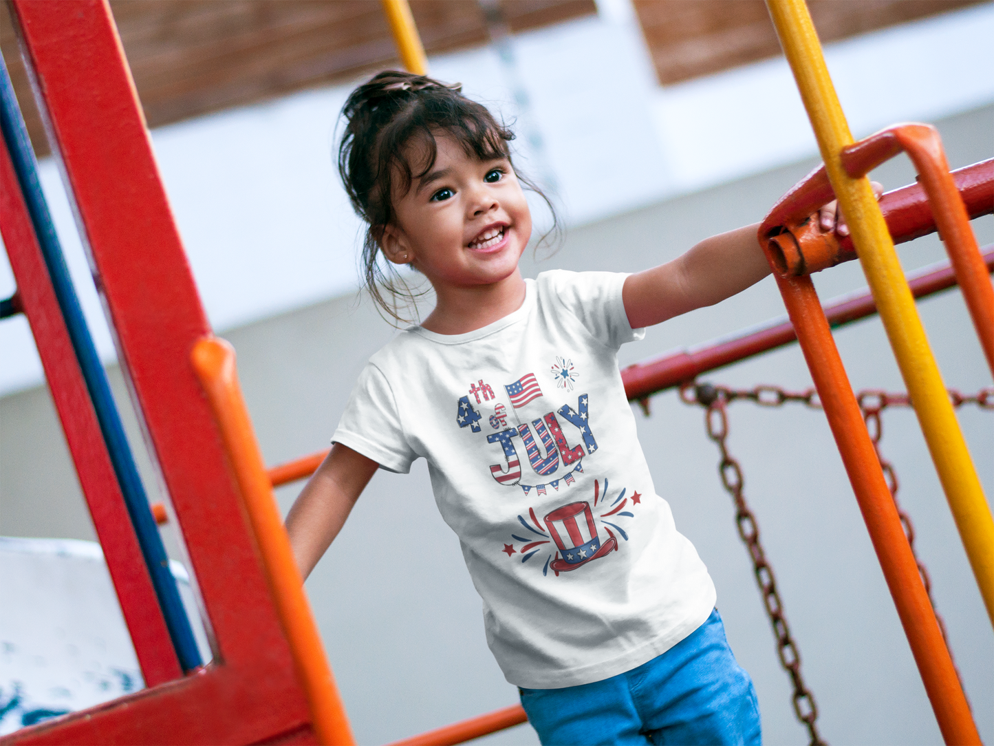 Kids "4th of July" Patriotic Cotton  Tee — Celebrate This Special Day With Fireworks & A Vibrant Uncle Sam Hat!