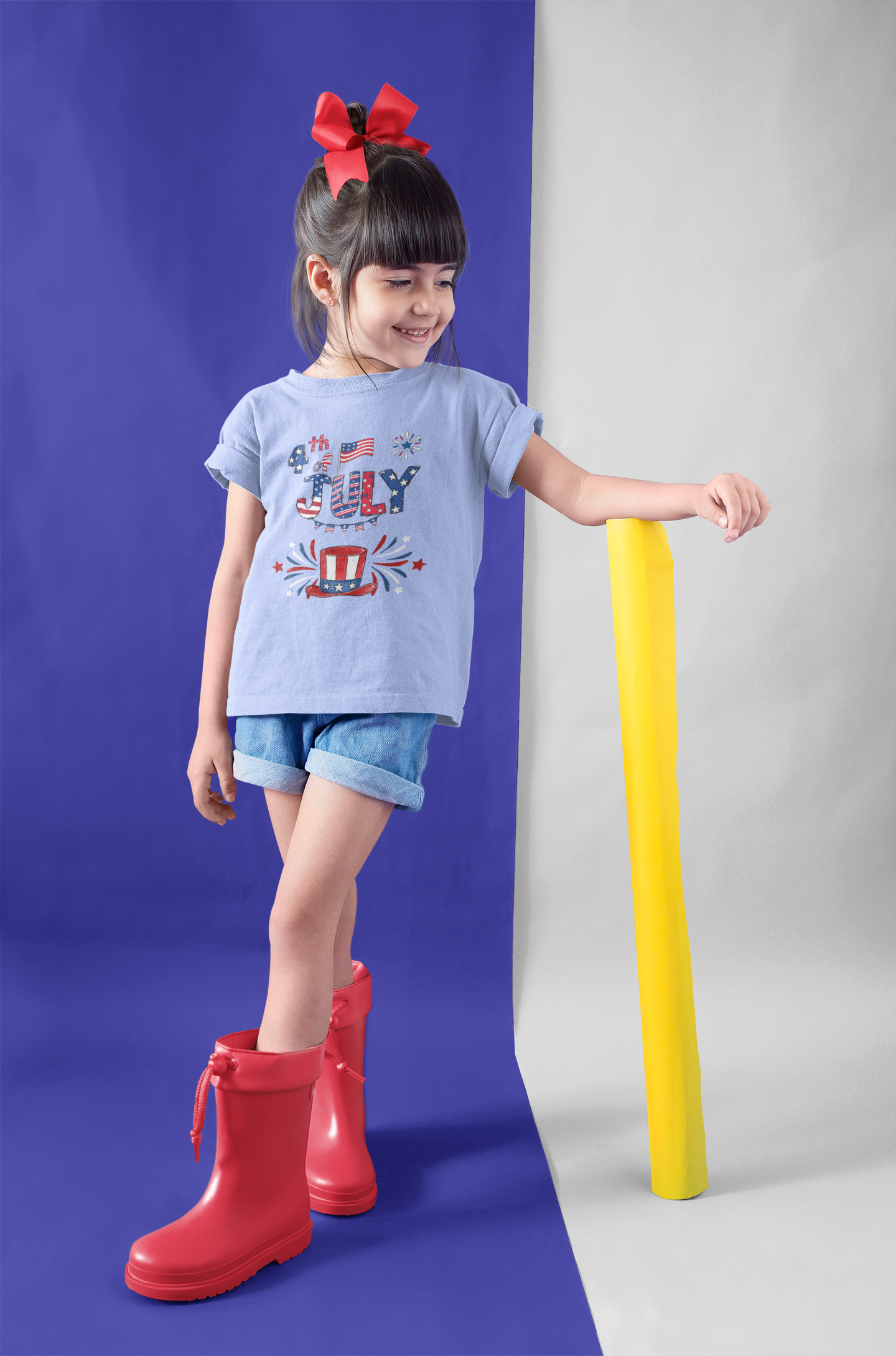 Kids "4th of July" Patriotic Cotton  Tee — Celebrate This Special Day With Fireworks & A Vibrant Uncle Sam Hat!