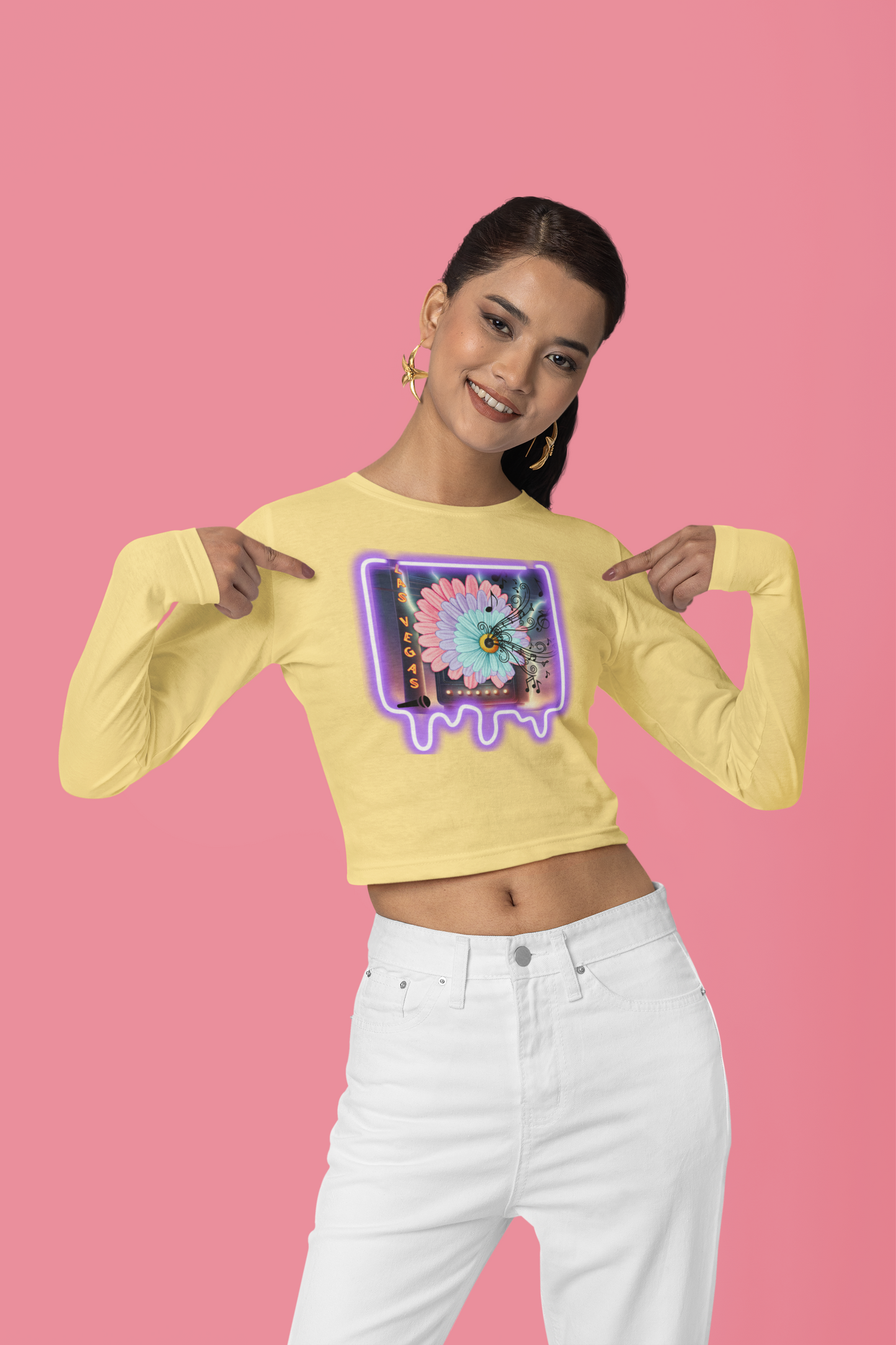 "Neon Las Vegas", Ladies' Cropped Fleece Crew