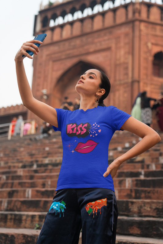 "KISS" Pop Art Women's Tee — Colorful Lips Graphic.  A Fun Vibrant Tee for Valentines Day