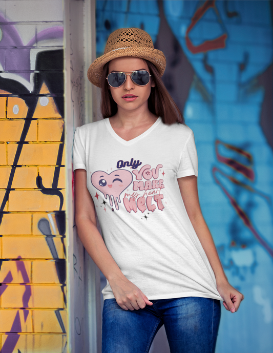 "Only You Make My Heart Melt" Unisex Jersey Short Sleeve V-Neck Tee