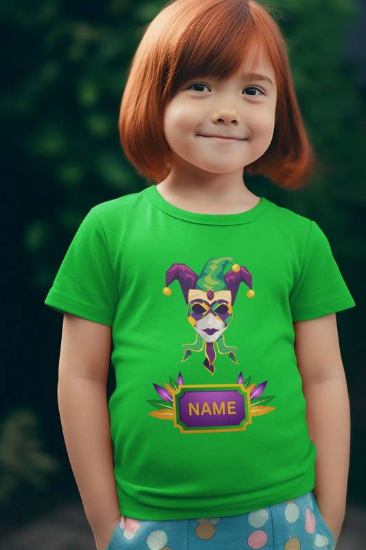 Personalized "Jester Mask" Mardi Gras Toddler Tee — Your Little "Jester"  Will Love Wearing This Fun Tee!