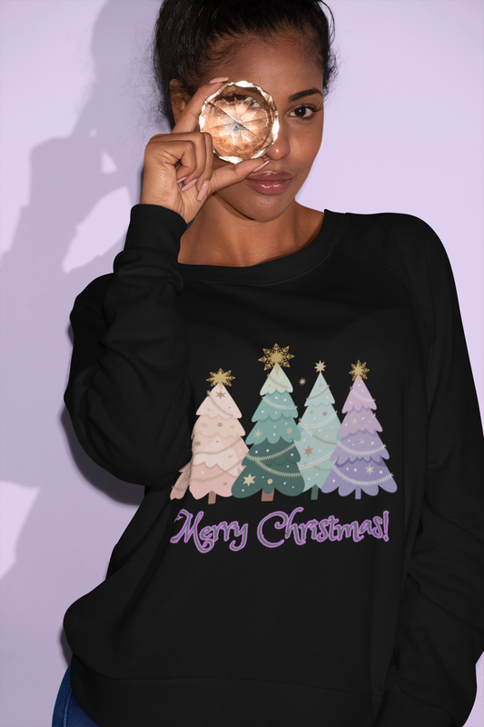 "Merry Christmas -Pastel Xmas Trees"  Sweatshirt