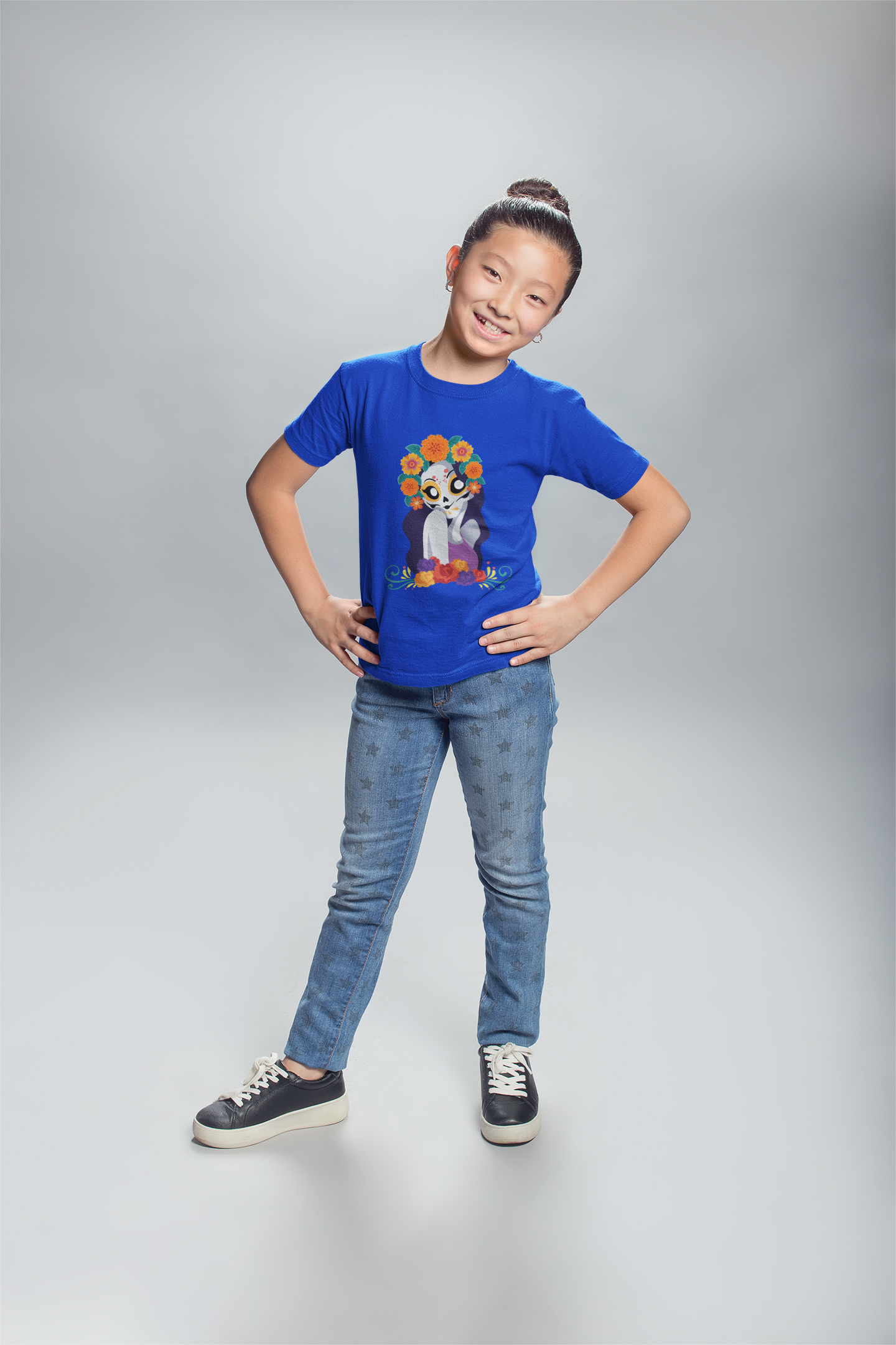 "Katrina Floral Sugar Skull" Floral Cartoon Kids Tee